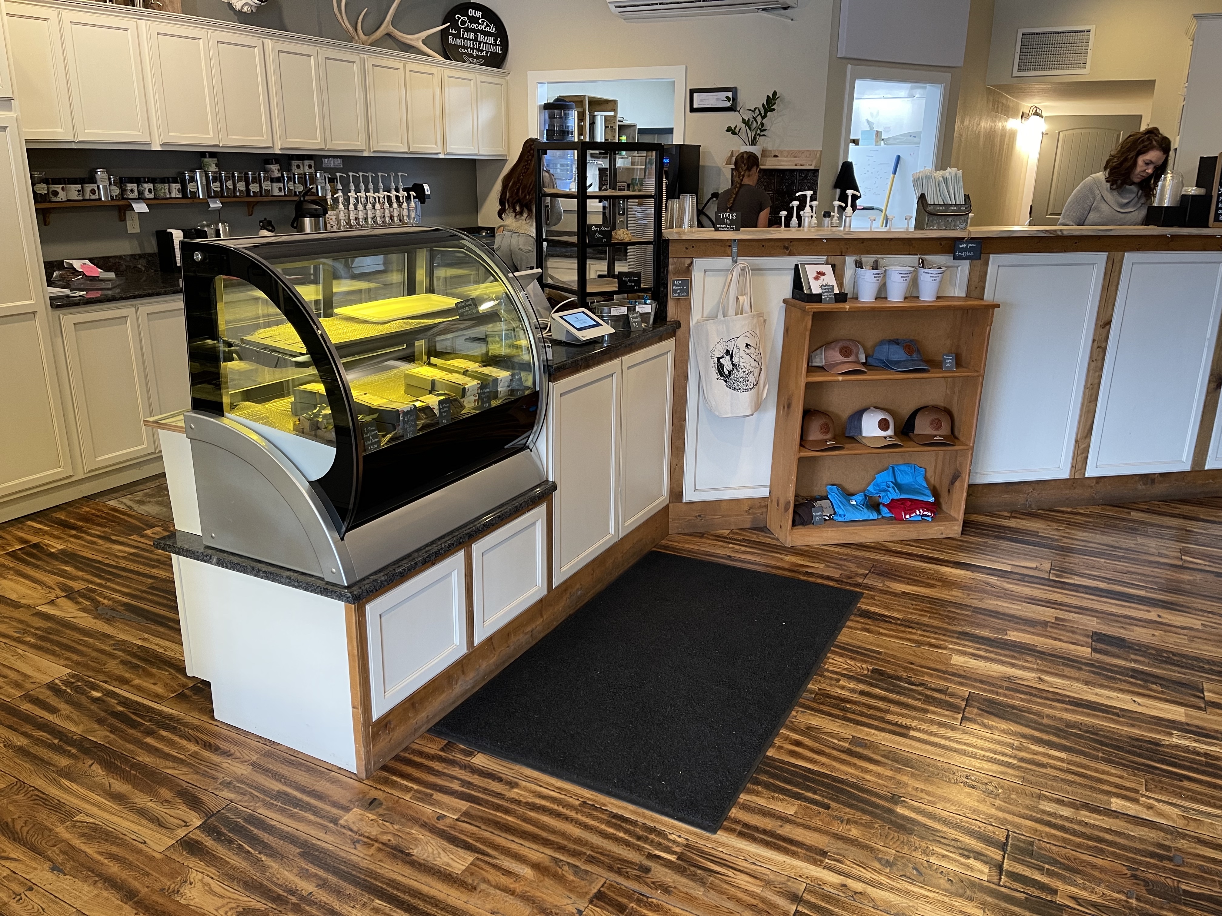 Interior of Arrowhead chocolates showing a low check out counter