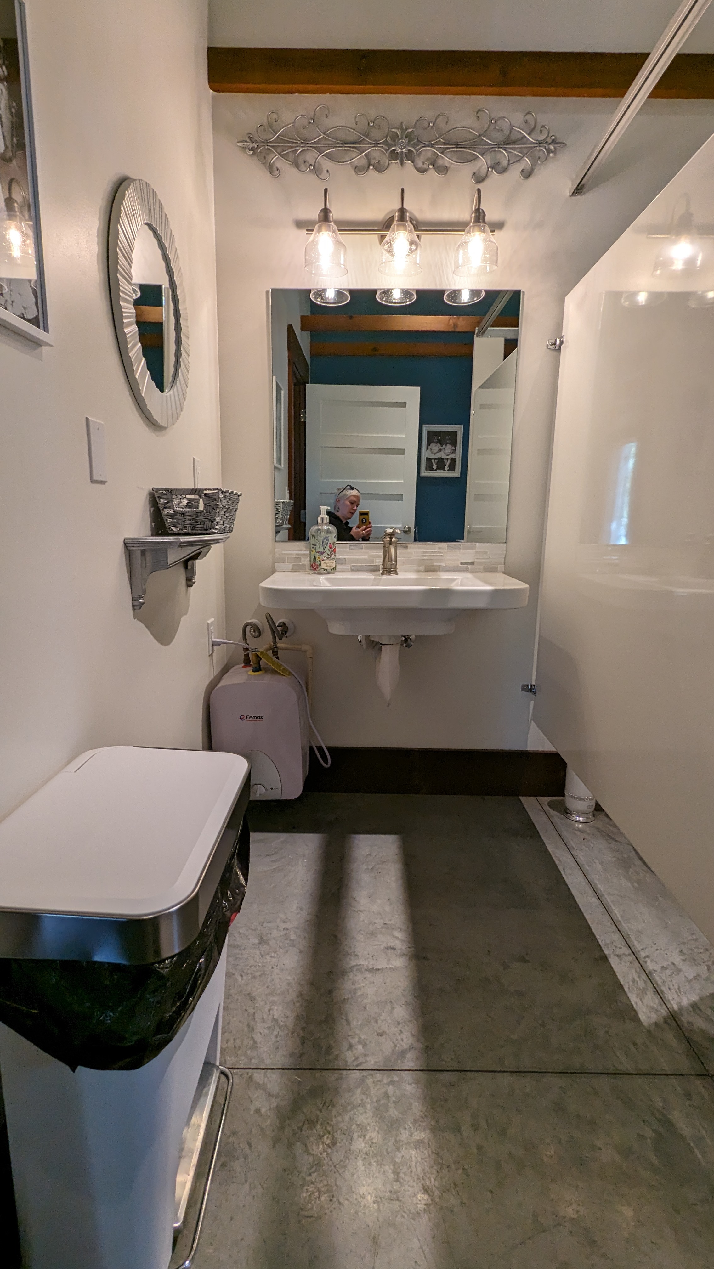 Bathroom sink and mirror.