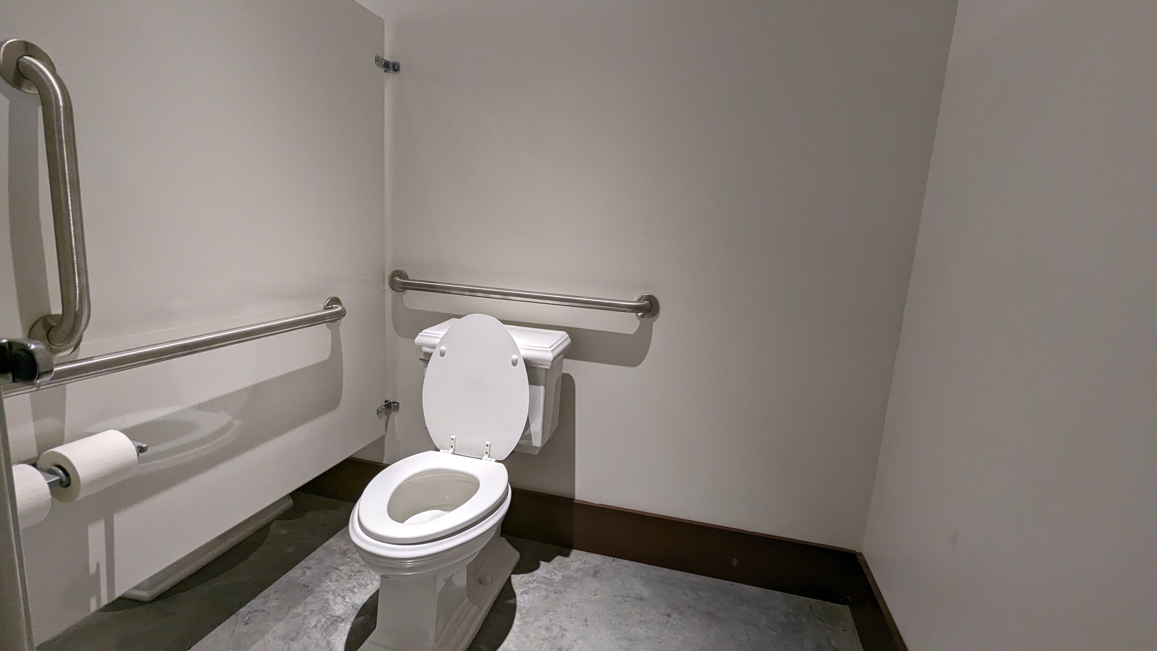 ADA stall, toilet and grab bars.