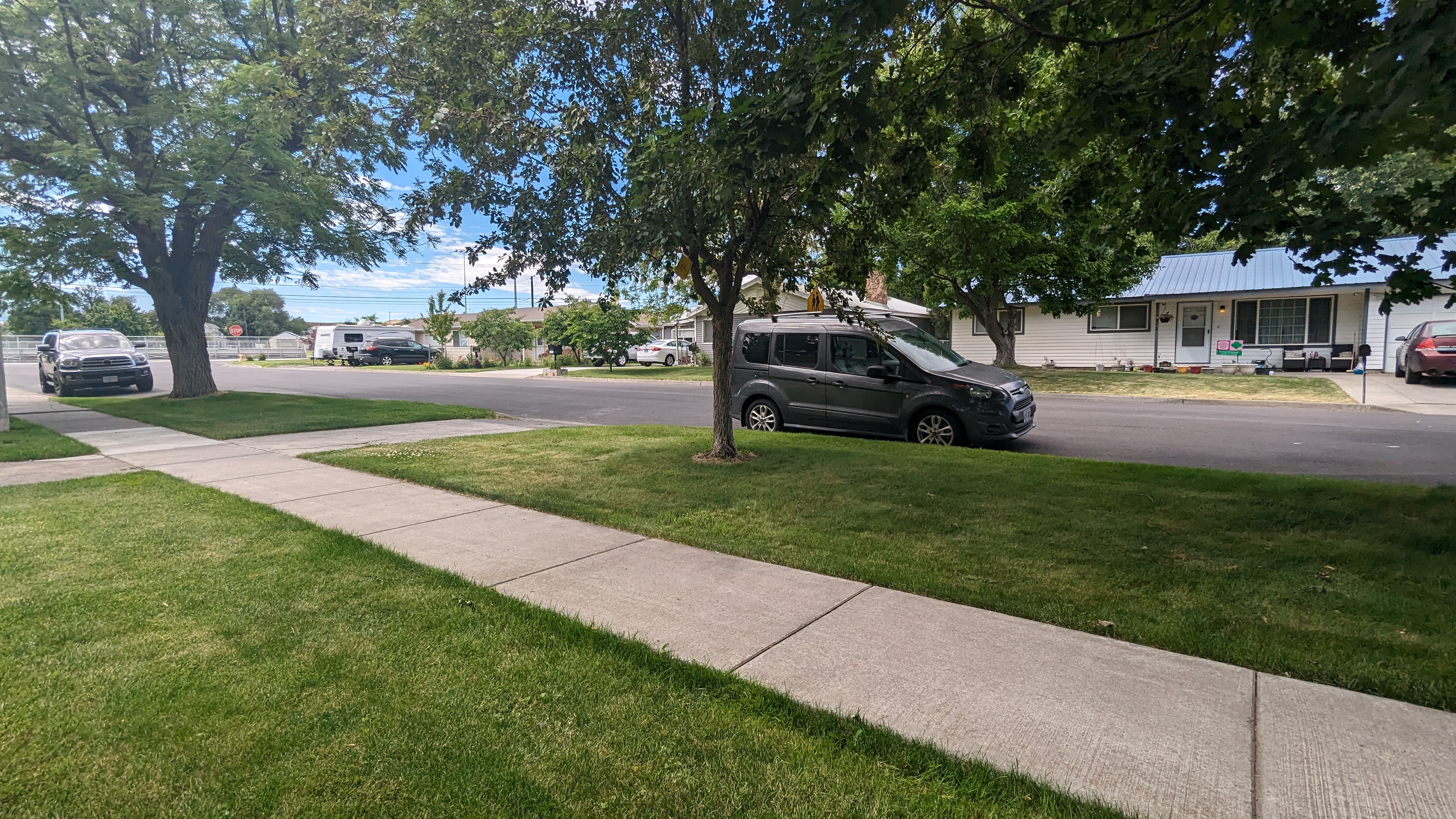 Street parking and concrete path.