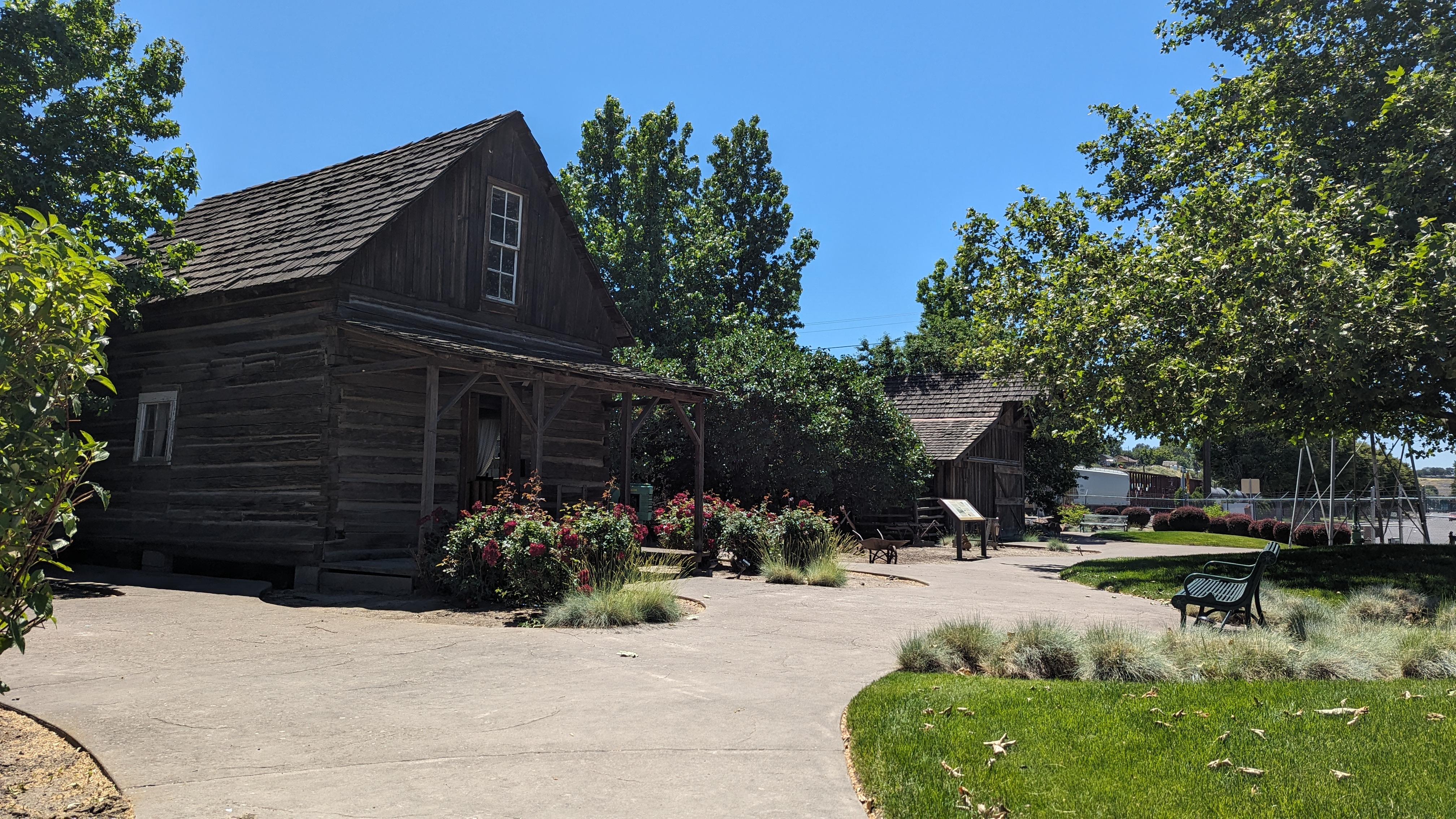 Outdoor exhibits and buildings.