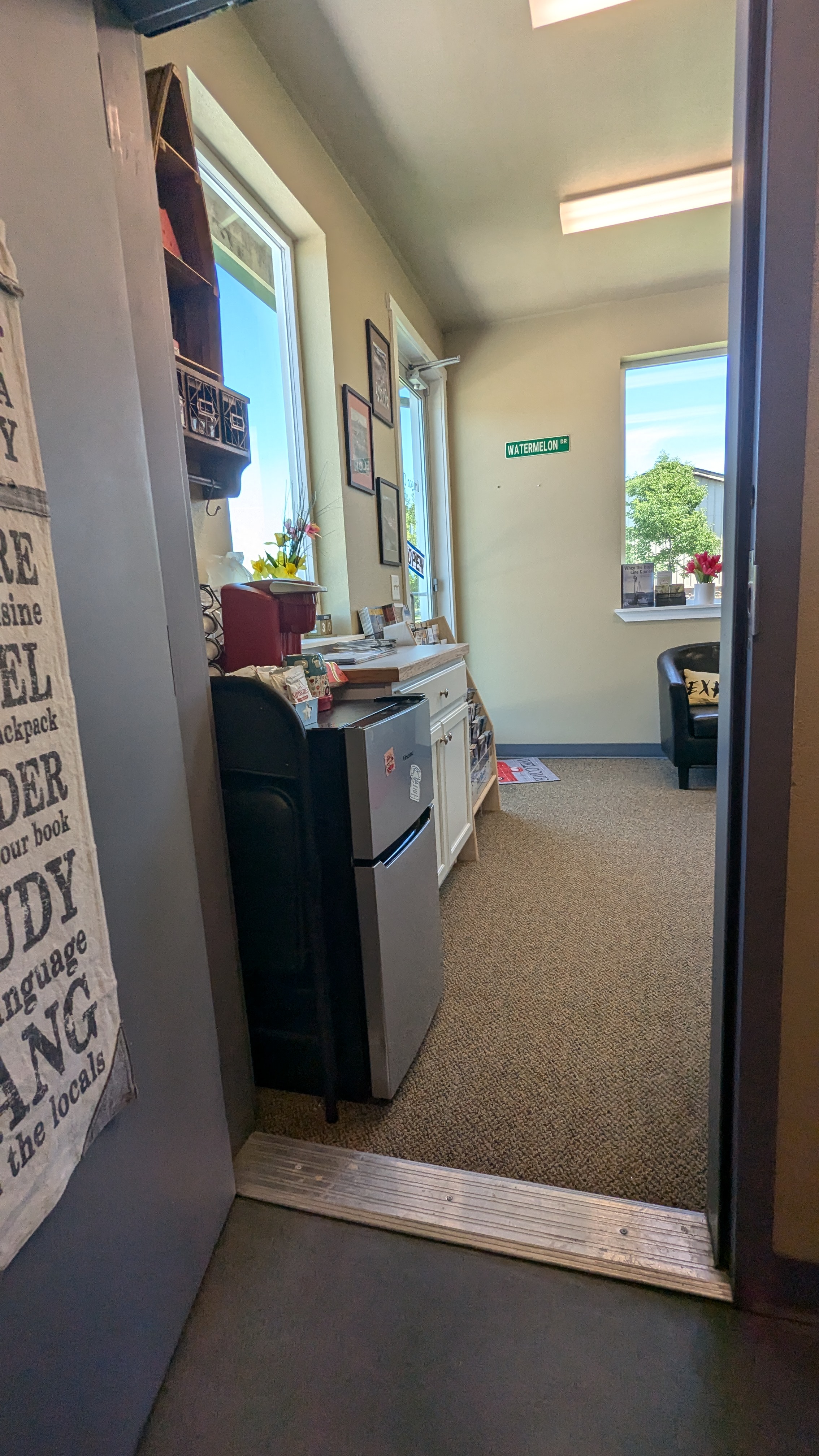 Narrow doorway from main office. Use other door.