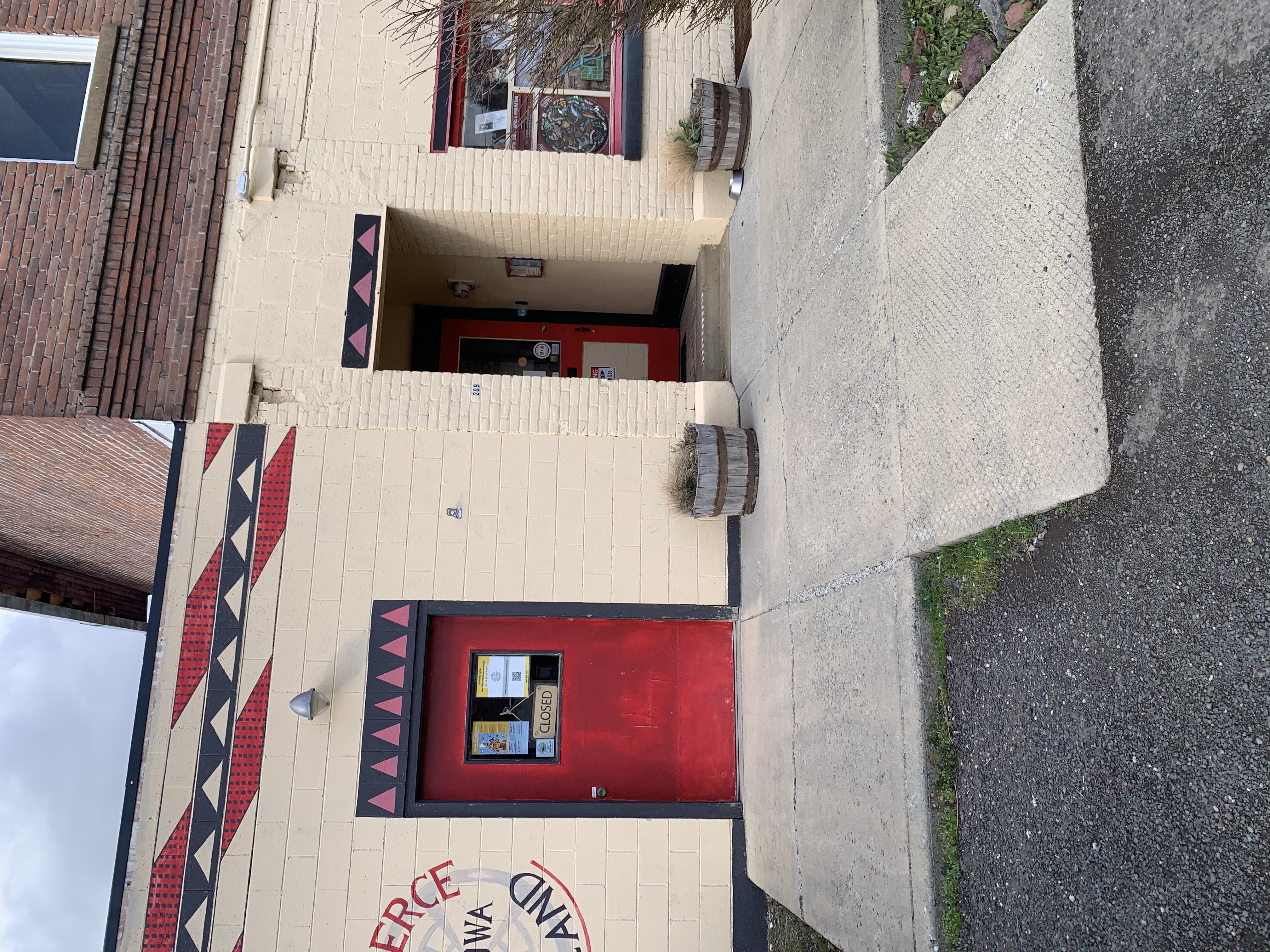 The concrete ramp to the entrance.