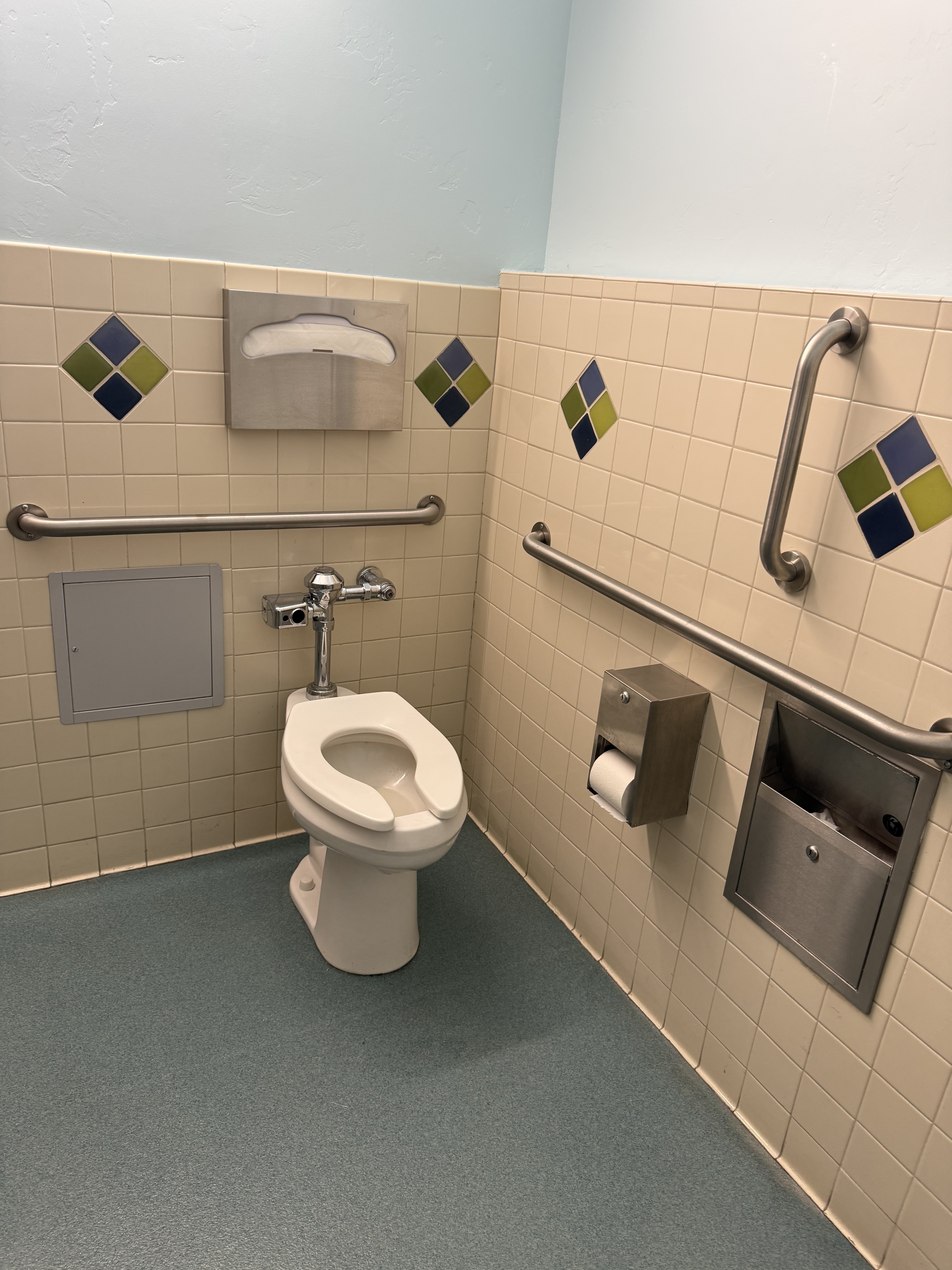 women's toilet with grab bars on the right